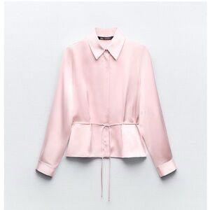 Zara Pale Pink Satin Tie-Waist Blouse